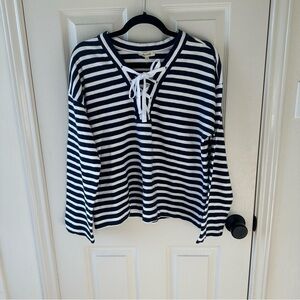Striped Navy and White Lace-Up Top